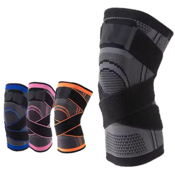Adjustable Breathable 3D Knitted Elastic Knee Support Sleeve Compression Sports Knee Brace with Strap - Image 2